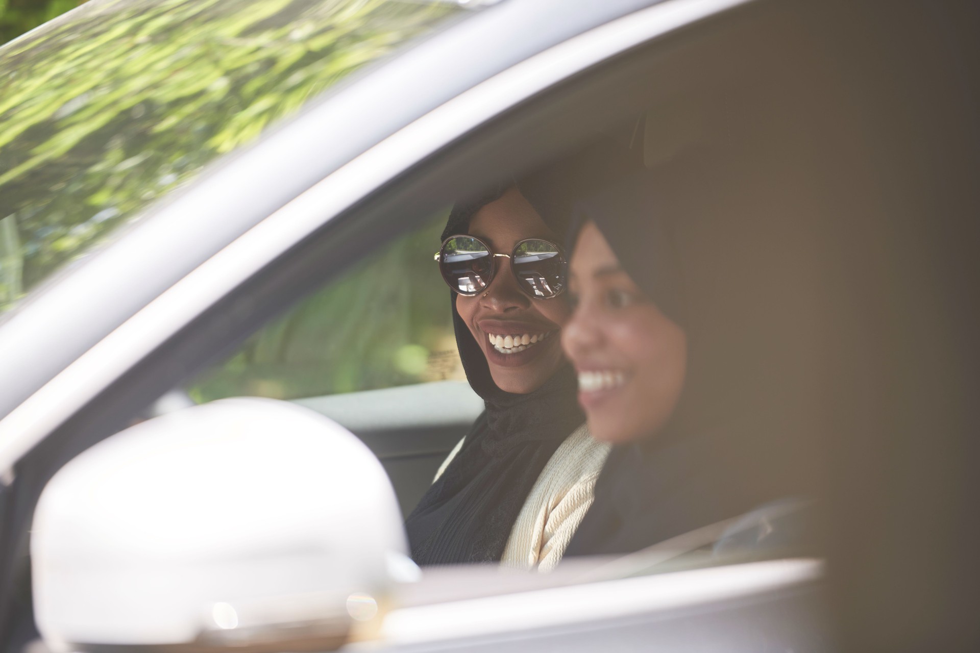 Arabic Woman Couple Traveling By Car
